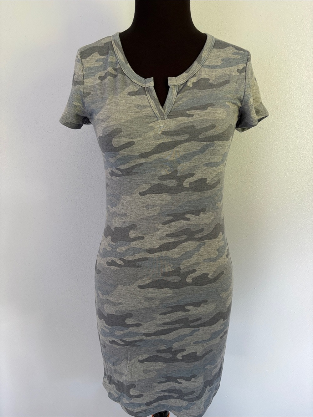 Women’s Grey Camo Short Sleeve Henley Top